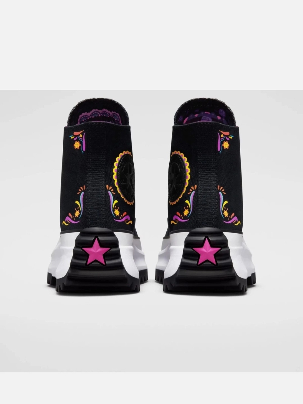 Black High-Top Platform Sneakers with Colorful Embroidery - Picture 4 of 7